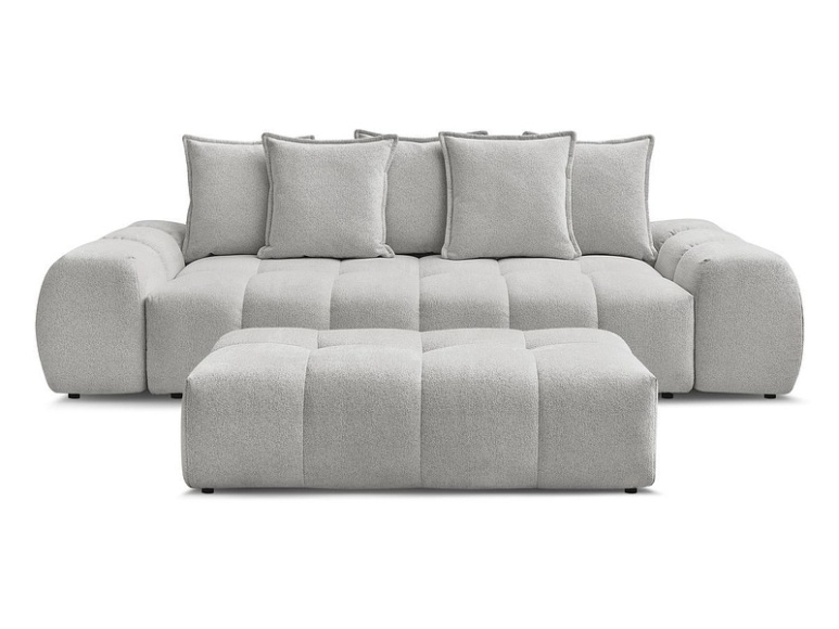 3er Sofa mit Hocker BOBOCHIC EVEREST Stoff chiniert hellgrau