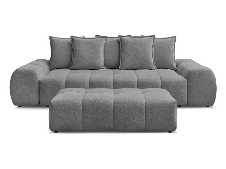 3er Sofa mit Hocker BOBOCHIC EVEREST Stoff chiniert dunkelgrau