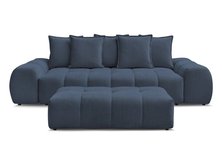 3er Sofa mit Hocker BOBOCHIC EVEREST Stoff chiniert dunkelblau