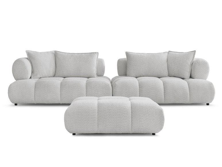 Sofa mit Hocker BOBOCHIC ALYA Boucle-Stoff hellgrau
