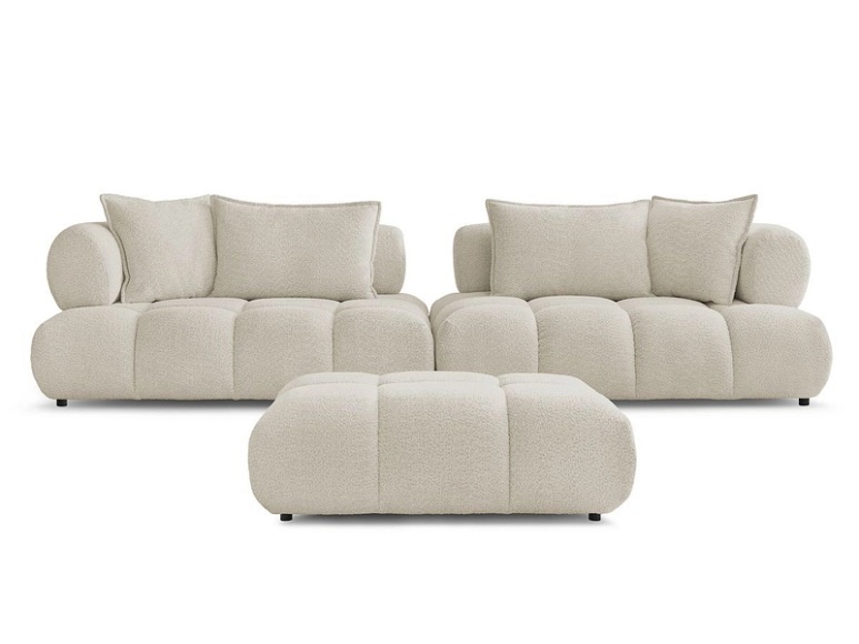 Sofa mit Hocker BOBOCHIC ALYA Boucle-Stoff beige