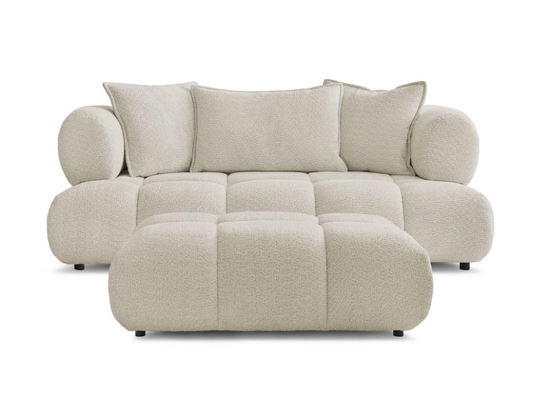 2er Sofa mit Hocker BOBOCHIC ALYA Boucle-Stoff beige