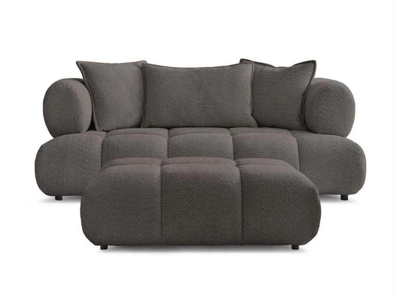 2er Sofa mit Hocker BOBOCHIC ALYA Boucle-Stoff rotbraun