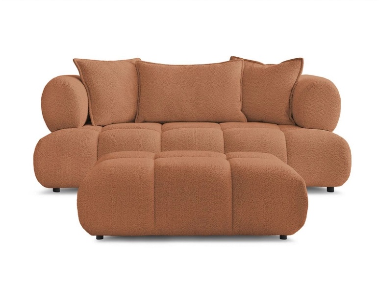 2er Sofa mit Hocker BOBOCHIC ALYA Boucle-Stoff orange