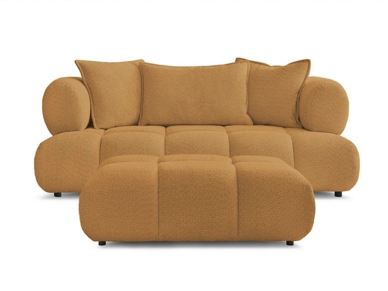 2er Sofa mit Hocker BOBOCHIC ALYA Boucle-Stoff gelb