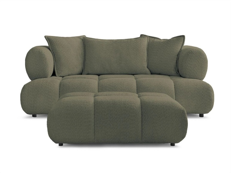 2er Sofa mit Hocker BOBOCHIC ALYA Boucle-Stoff grün