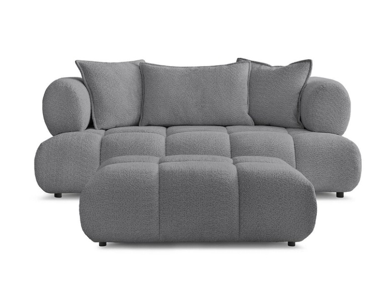 2er Sofa mit Hocker BOBOCHIC ALYA Boucle-Stoff dunkelgrau