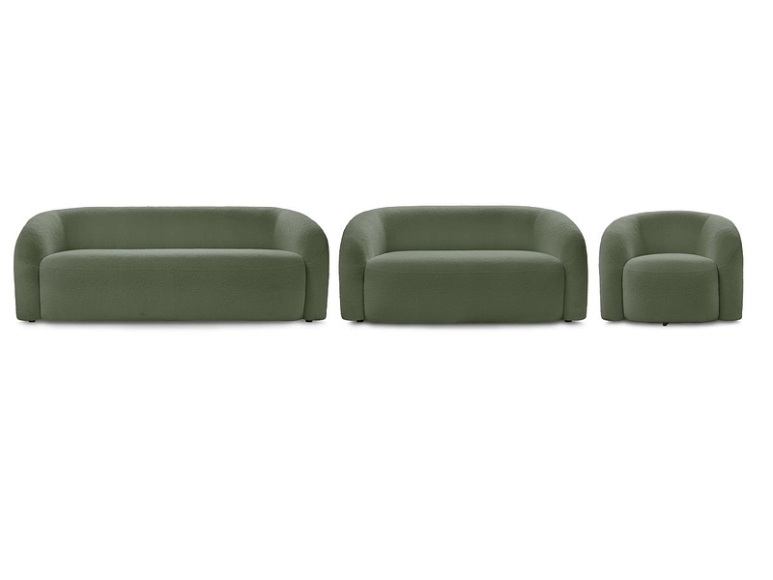 2er + 3er Sofa BOBOCHIC ELINA Boucle-Stoff grün