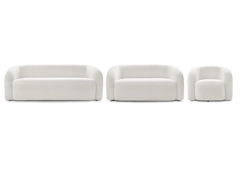 2er + 3er Sofa BOBOCHIC ELINA Boucle-Stoff weiss