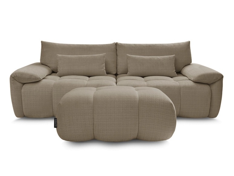 3er Sofa mit Hocker BOBOCHIC IVANE Stoff mit Textur taupe