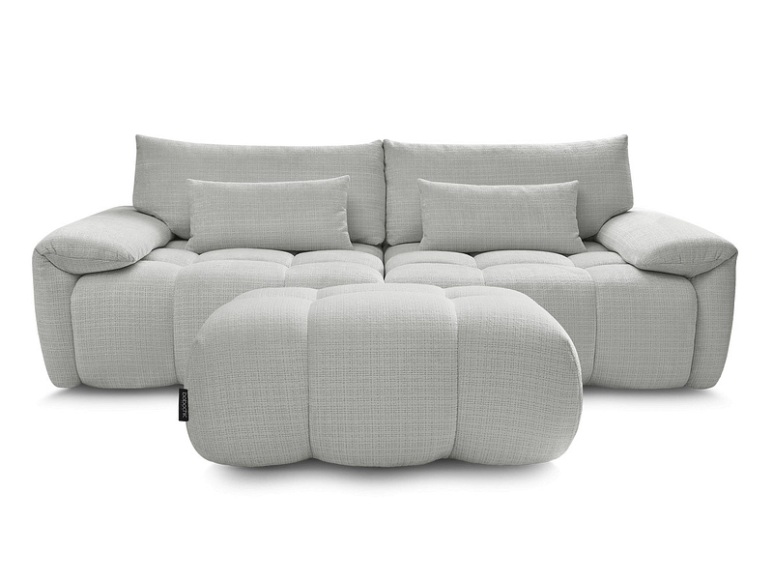 3er Sofa mit Hocker BOBOCHIC IVANE Stoff mit Textur hellgrau
