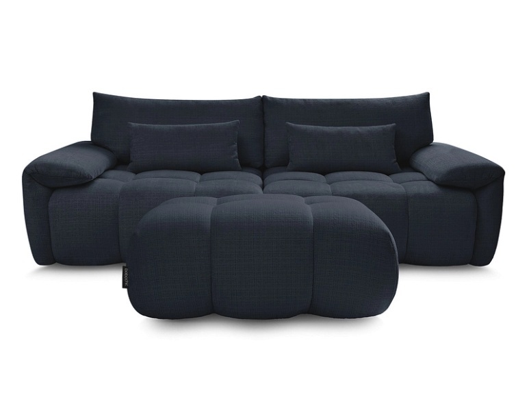 3er Sofa mit Hocker BOBOCHIC IVANE Stoff mit Textur dunkelblau