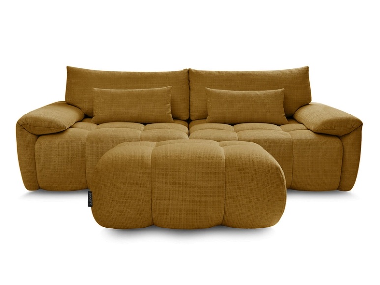 3er Sofa mit Hocker BOBOCHIC IVANE Stoff mit Textur gelb