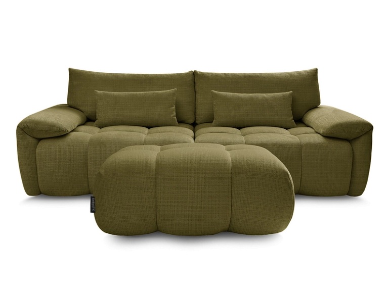 3er Sofa mit Hocker BOBOCHIC IVANE Stoff mit Textur grün