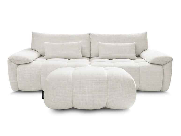 3er Sofa mit Hocker BOBOCHIC IVANE Stoff mit Textur weiss