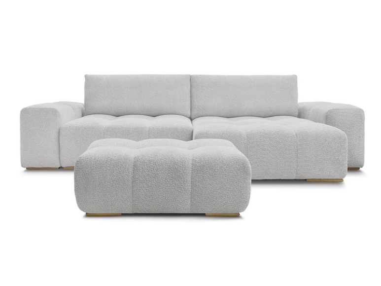 Ecksofa mit Hocker BOBOCHIC ANAKIN Boucle-Stoff hellgrau