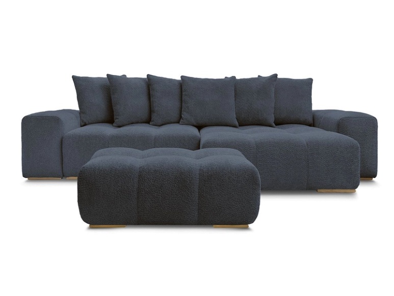 Ecksofa mit Hocker BOBOCHIC ANAKIN Boucle-Stoff dunkelblau