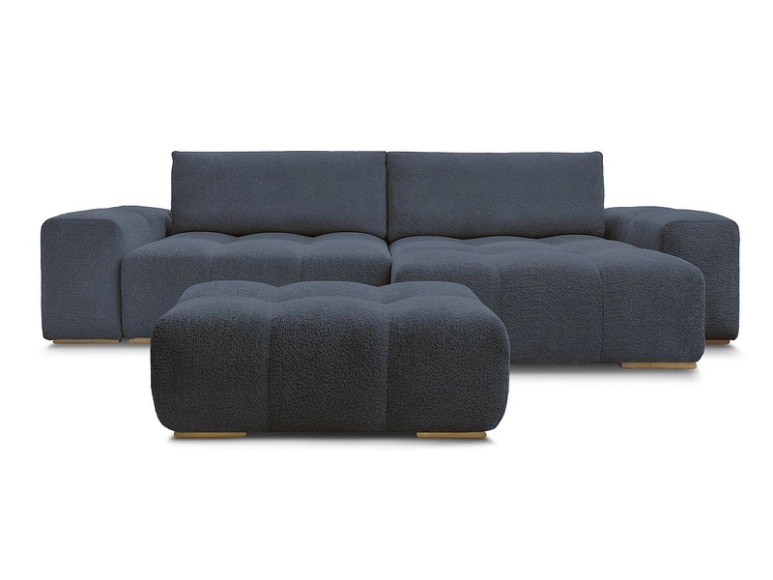 Ecksofa mit Hocker BOBOCHIC ANAKIN Boucle-Stoff dunkelblau