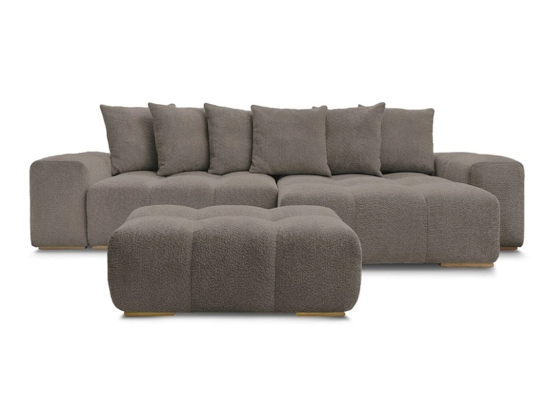 Ecksofa mit Hocker BOBOCHIC ANAKIN Boucle-Stoff rotbraun