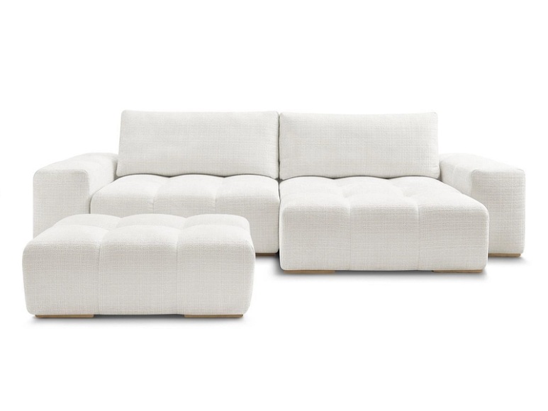 Ecksofa mit Hocker BOBOCHIC ANAKIN Stoff mit Textur weiss