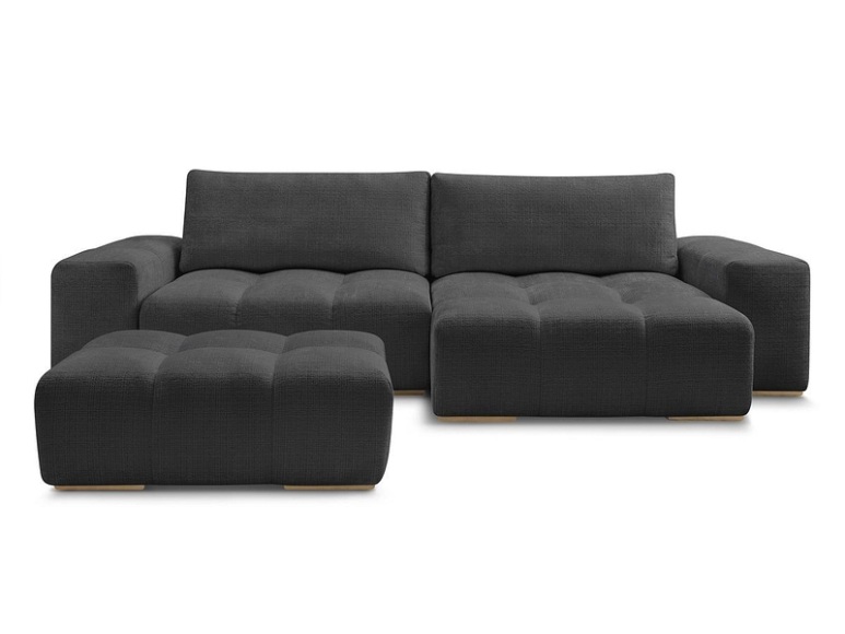 Ecksofa mit Hocker BOBOCHIC ANAKIN Stoff mit Textur schwarz