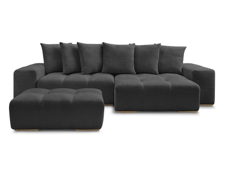 Ecksofa mit Hocker BOBOCHIC ANAKIN Stoff mit Textur schwarz