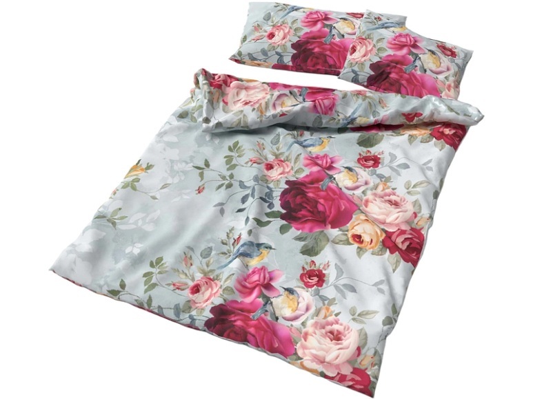 Bettwäsche mit farbenprächtigem Rosenmuster und Vogelmotiv