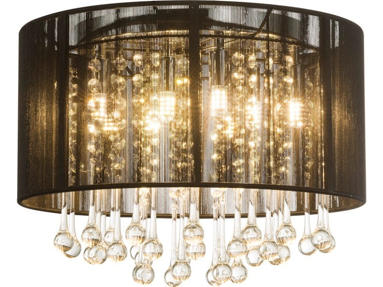 GLOBO BAGANA Deckenleuchte chrom, Seide schwarz, Glaskristalle klar, inkl. 10676 LED,