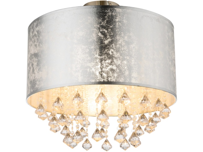 GLOBO AMY Deckenleuchte nickel matt, Textil Blattsilber, Acrylkristalle klar, D:400, H