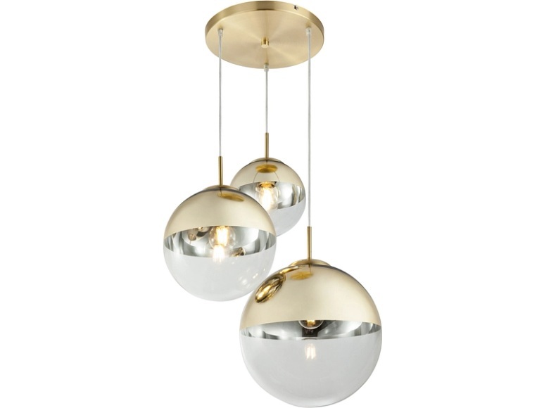 GLOBO VARUS Hängeleuchte Metall goldfarben, Glas transparent goldfarben, 3 Kugeln mit