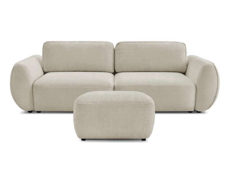3er Sofa mit Hocker BOBOCHIC DENISE Stoff mit Textur beige