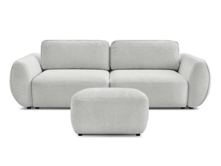 3er Sofa mit Hocker BOBOCHIC DENISE Stoff mit Textur hellgrau