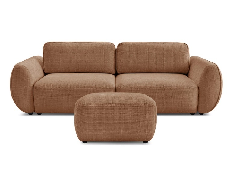 3er Sofa mit Hocker BOBOCHIC DENISE Stoff mit Textur orange