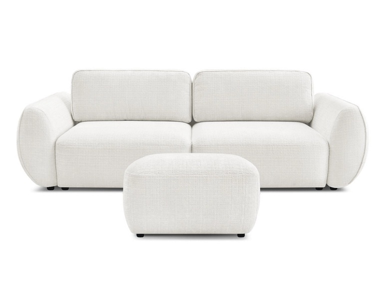 3er Sofa mit Hocker BOBOCHIC DENISE Stoff mit Textur weiss