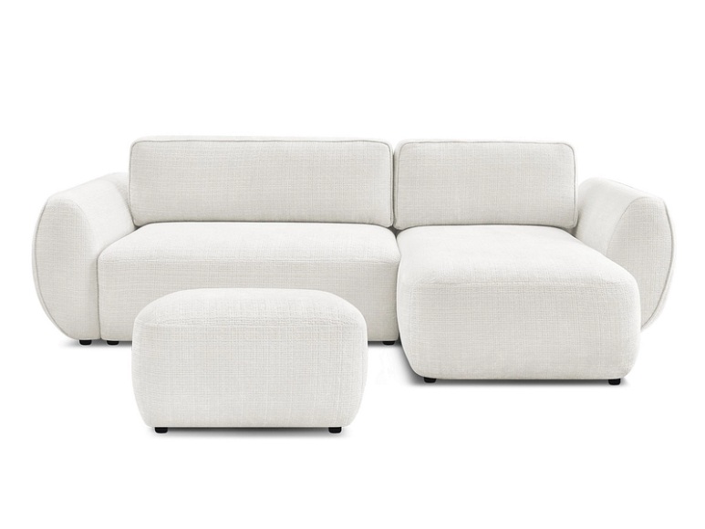 Ecksofa mit Hocker BOBOCHIC DENISE Stoff mit Textur weiss
