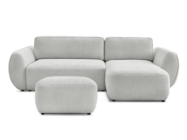 Ecksofa mit Hocker BOBOCHIC DENISE Stoff mit Textur hellgrau