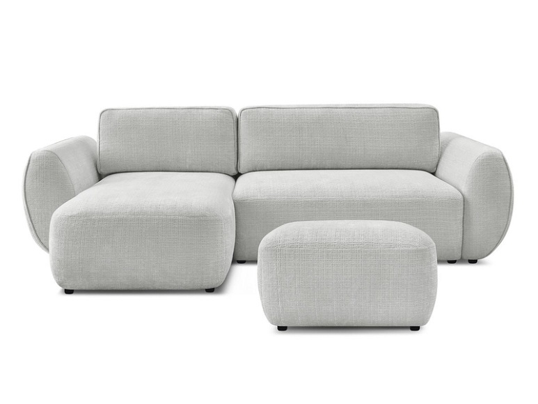 Ecksofa mit Hocker BOBOCHIC DENISE Stoff mit Textur hellgrau