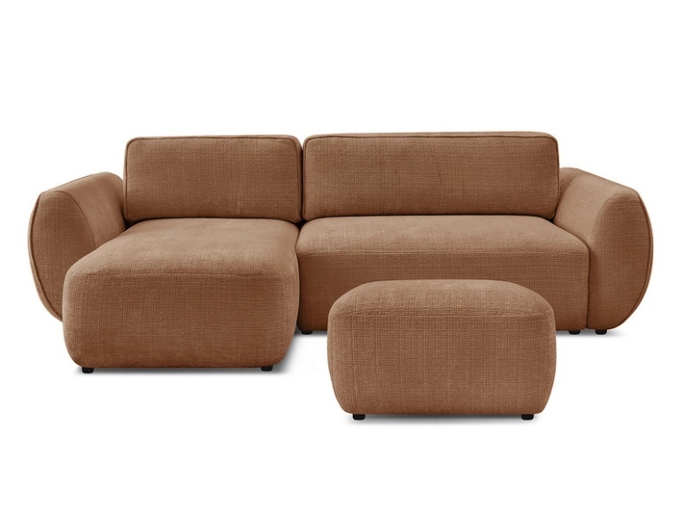 Ecksofa mit Hocker BOBOCHIC DENISE Stoff mit Textur orange