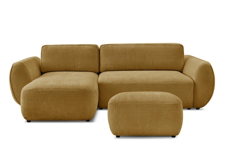 Ecksofa mit Hocker BOBOCHIC DENISE Stoff mit Textur gelb