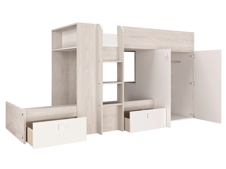 Hochbett TRENDY Weiss, Natürliches Holz 90x200 cm