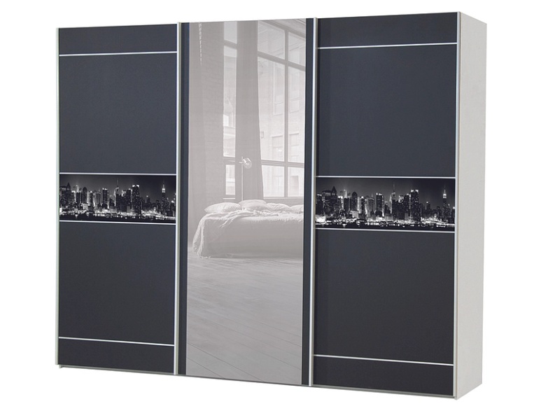 Schrank 3 Tür(en) Schiebendetür(en) Schublade(n) DOWNTOWN MDF Schwarz