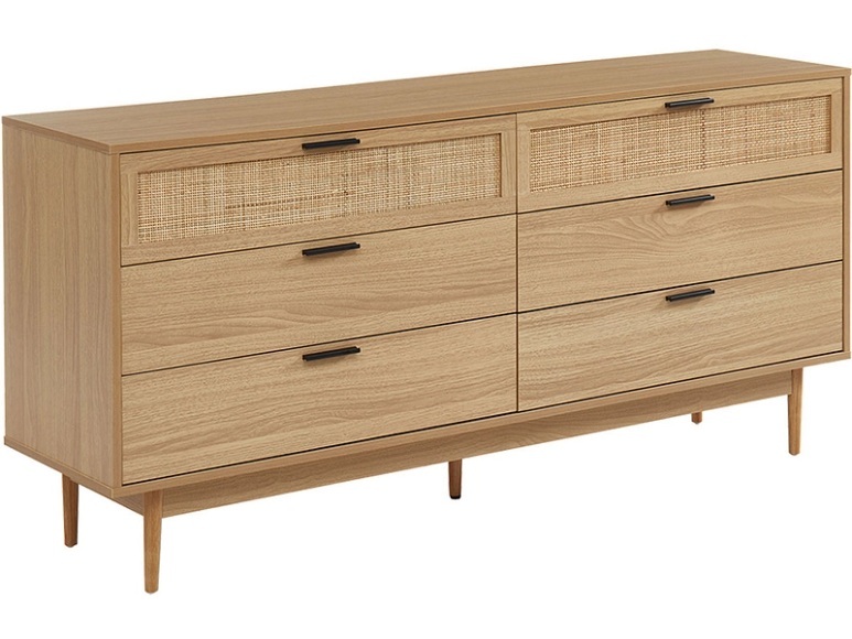 Kommode AMANA 3 Schubladen Spanplatte, Rattan holz