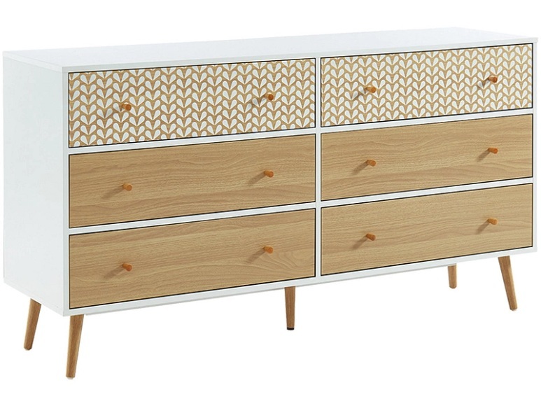 Kommode CAPUCINE 3 Schubladen Spanplatte weiss, bedruckt, holz