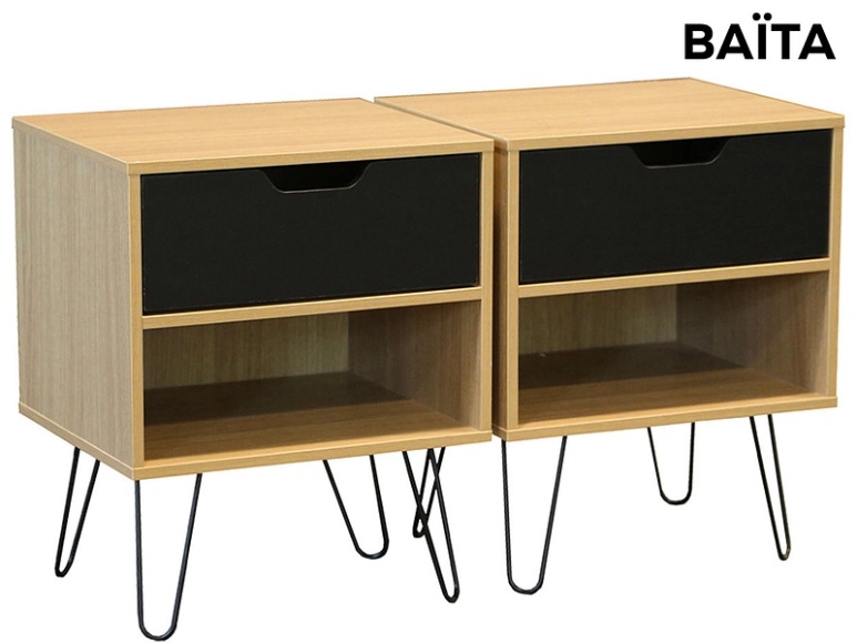 2 Nachttische-Set TWIN 1 Schublade Spanplatte holz, schwarz