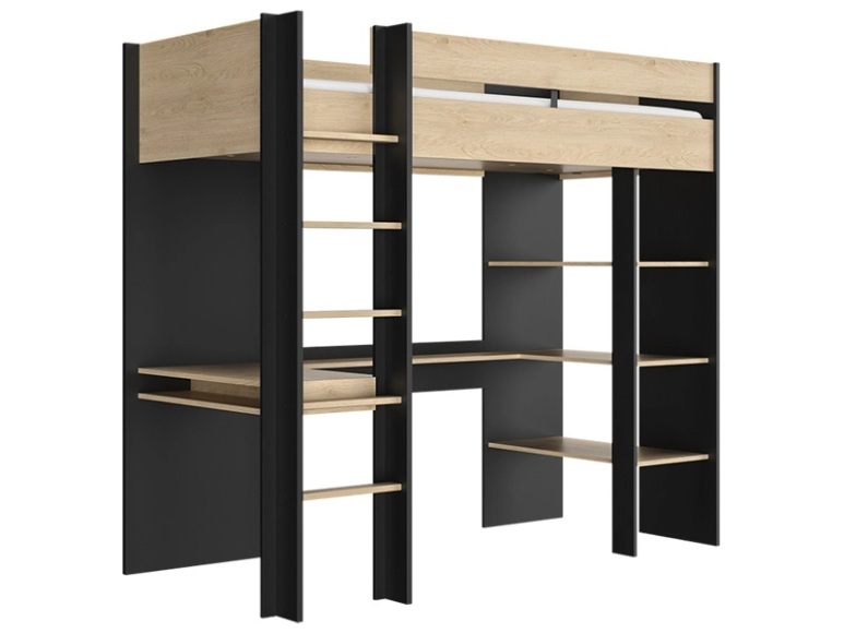 Hochbett DUPLEX Kastanie, Schwarz 90x200 cm