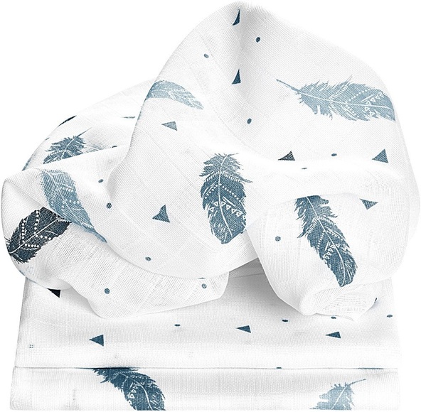 Odenwälder Mullwindeln FEATHER (80x80) 3er-Set in weiß/blau