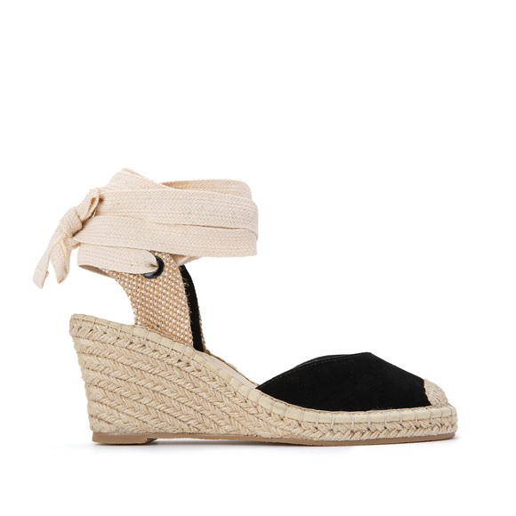 Espadrilles mit Keilabsatz, Leder