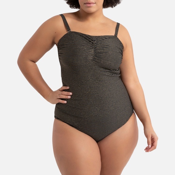 Badeanzug mit Glanzstreifen, Bandeau-Form