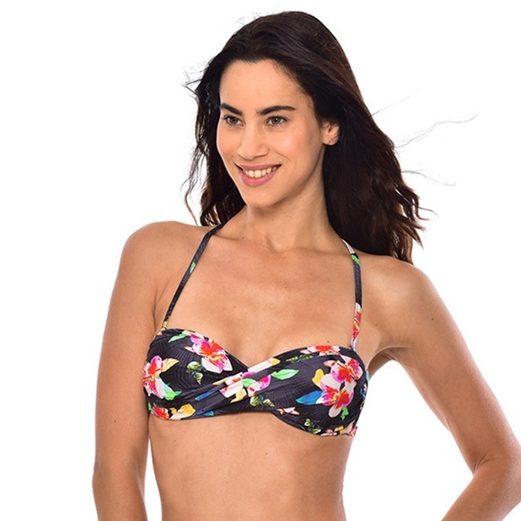 Bikini-Oberteil, Bandeau-Form, getwistet, geblümt