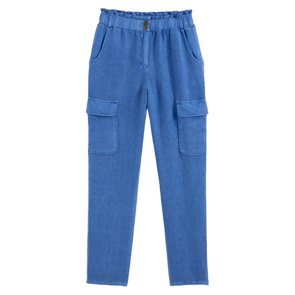 Slim-Fit-Hose, reines Leinen, Cargo-Taschen
